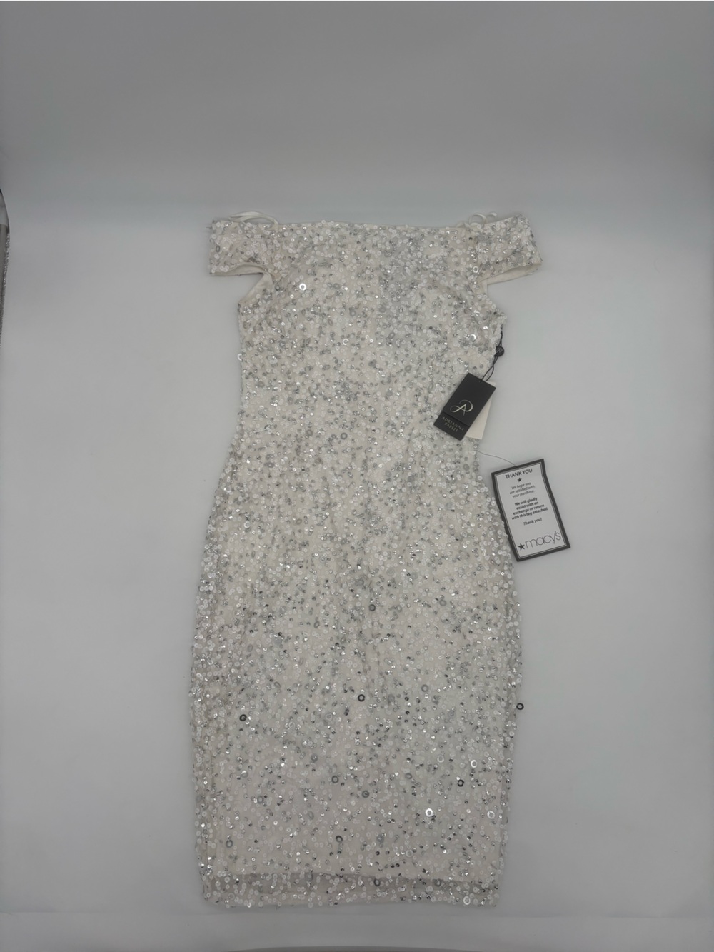 Adrianna Papell Off-Shoulder Beaded Sequin Dress — Size 2 — NWT